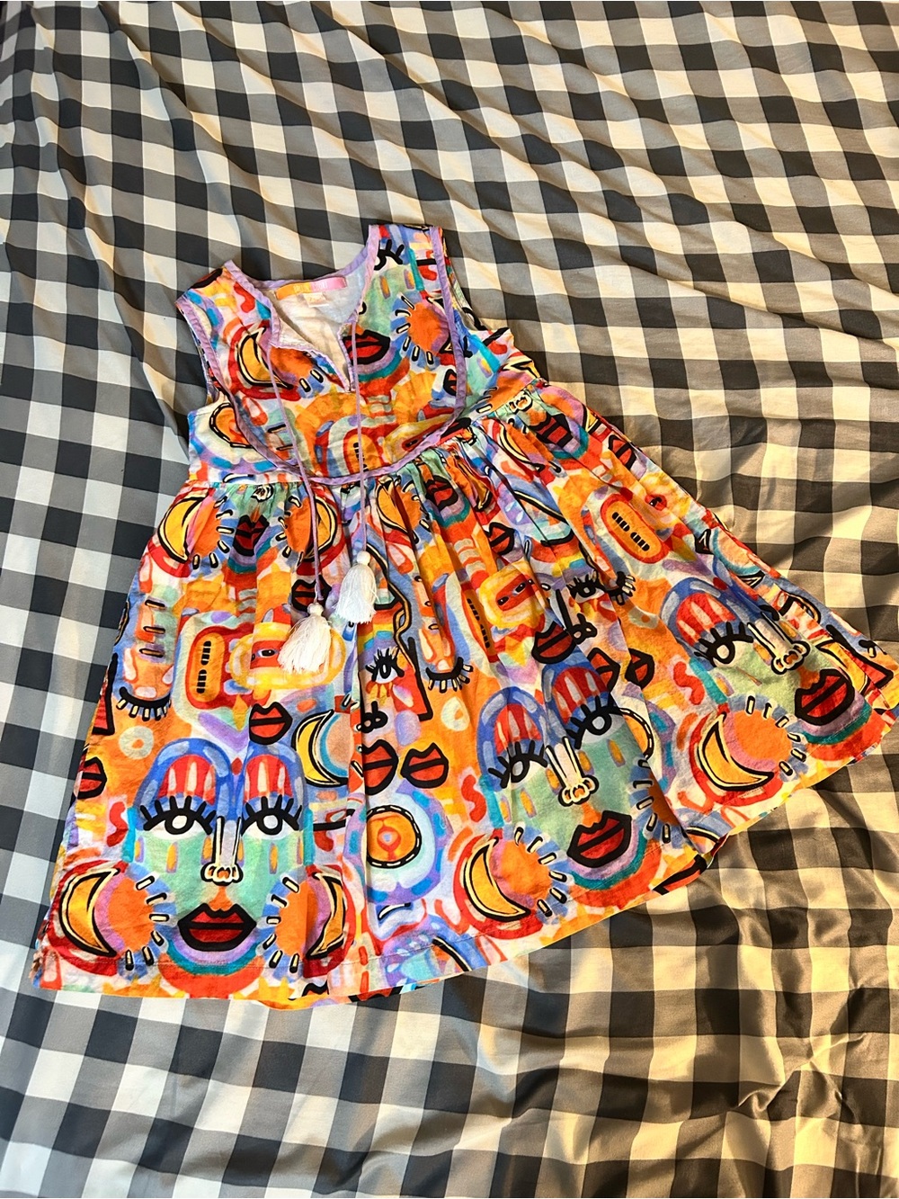 Colorful Abstract Faces Print Kids Casual Dress - Multicolor abstract whimsical